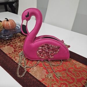 RARE Betsey Johnson Pink Bejeweled Flamingo Crossbody Purse